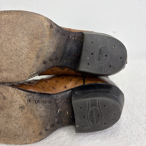 Justin Mens Full Quill Ostrich Western Cowboy Boots Black Brown Square Toe 10.5B - Picture 13 of 13